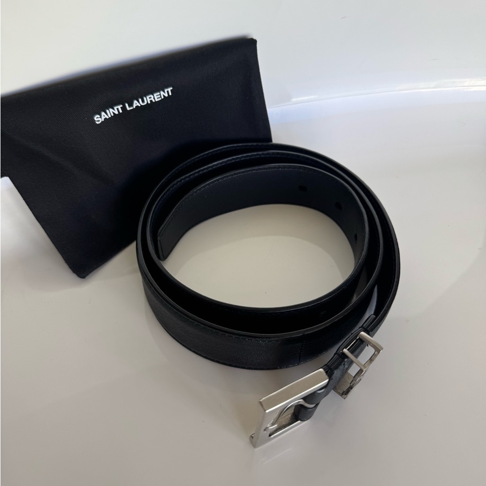 Saint Laurent Black/Silver Belt Luxurious Leather - Picture 3 of 5